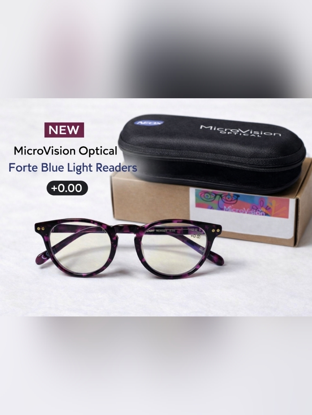 MicroVision Optical Forte Blue Light Readers Shiny Tortoise Purple +0.00 New